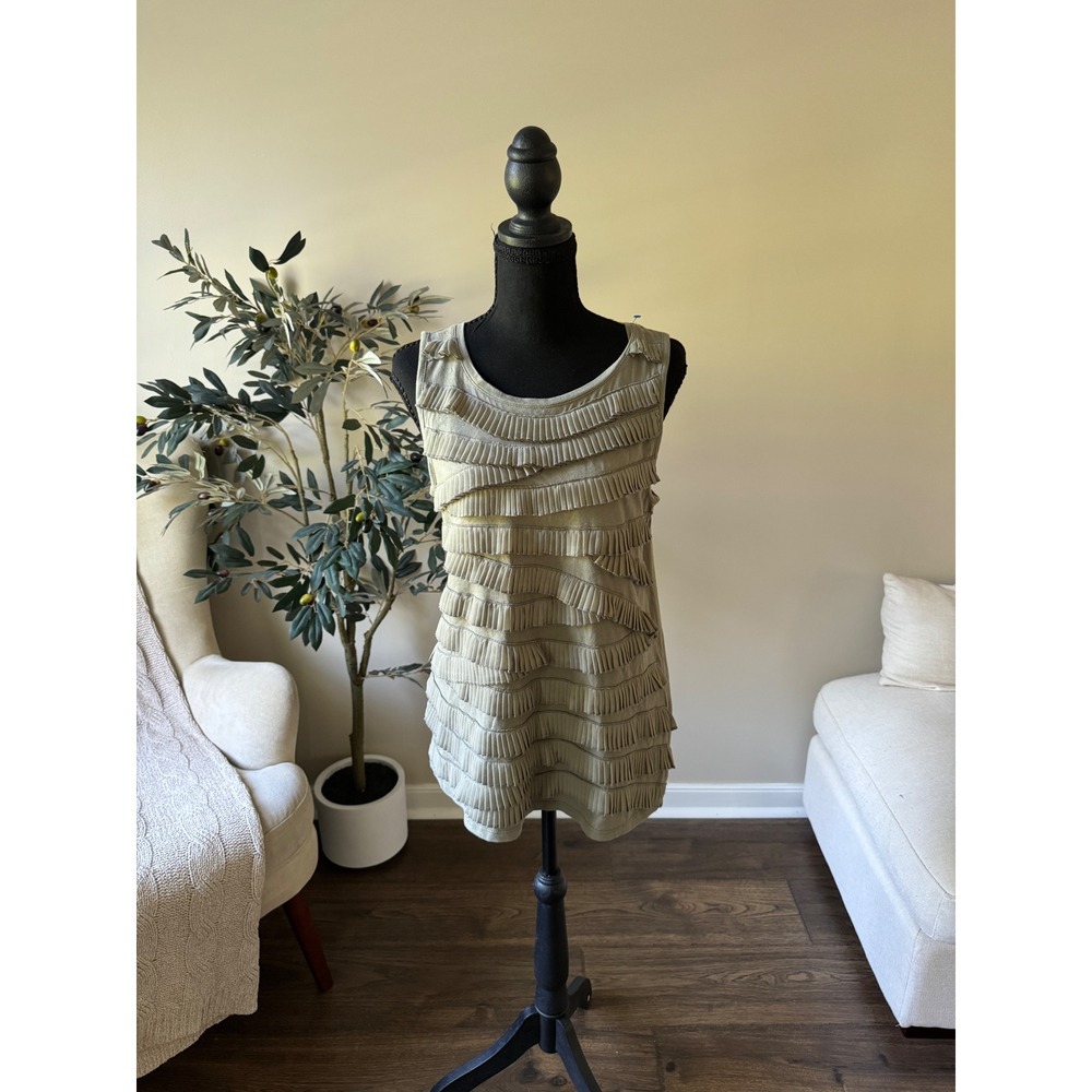 Chicos Sage Green Ruffle Front Tank Top Sleeveless Scoop Neck Size 0 Small